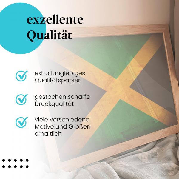 Gerahmtes Wandbild "Jamaika Flagge". Langlebiges Papier, hochwertige Druckqualität. Verschiedene Motive und Größen.