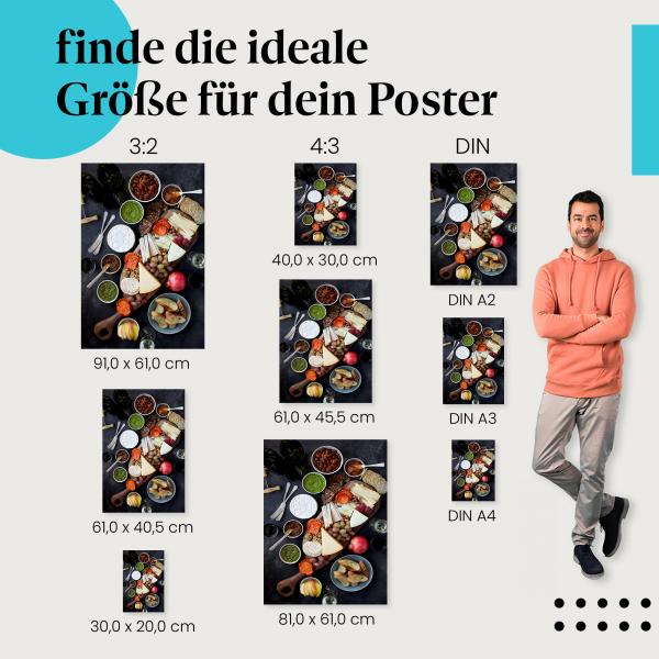 Käseplatte, Poster: Käse, Trauben, dunkel, Genuss.