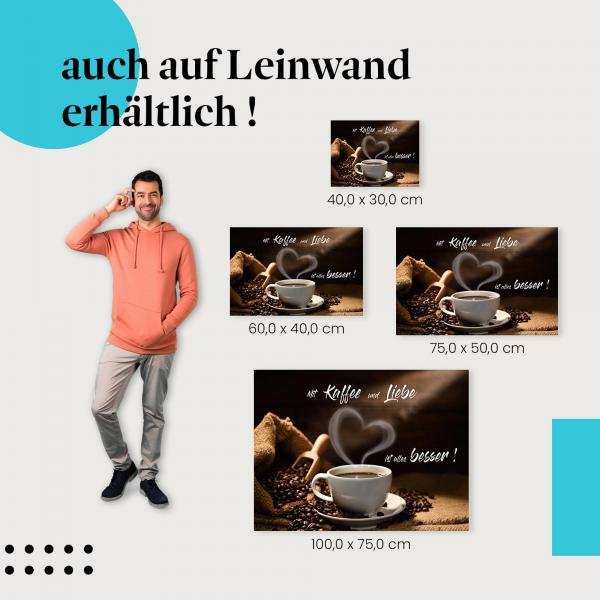 Kaffee: Leinwandbild. Tasse, dampfend, Herz.