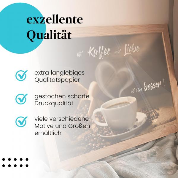 Gerahmtes Bild "Kaffeepause". Kaffee, dampfend, Herz, gemütlich.