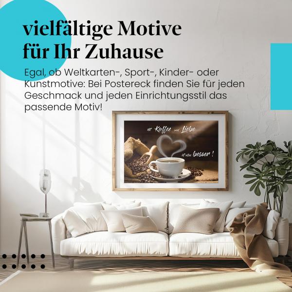 Leinwandbild "Kaffee": Tasse, dampfendes Herz - Genuss & Aroma.