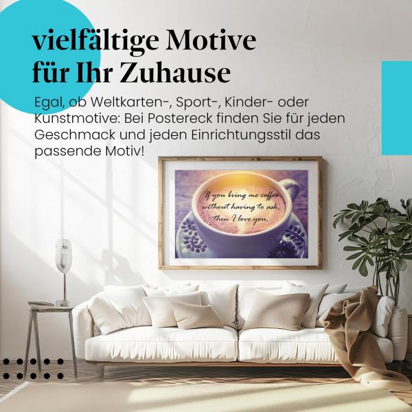 Leinwandbild Kaffee Spruch: Humorvolles Geschenk für Kaffeefans.