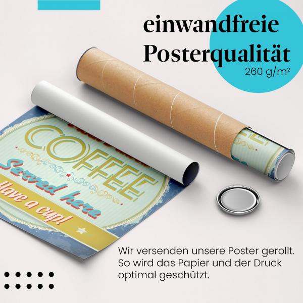Gerolltes Poster "Kaffee-Einladung" - Nostalgische Werbung, sicher verpackt.