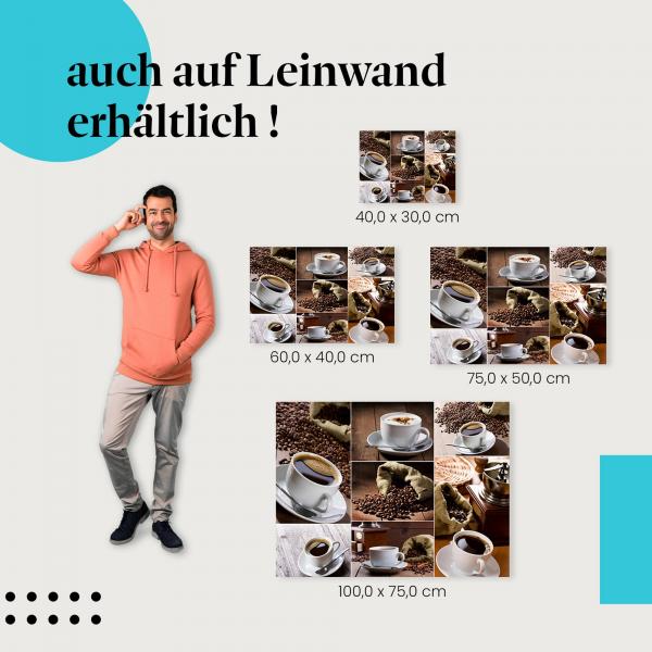 Kaffee: Leinwandbild. Zubereitungsarten, Bohnen, Tasse.