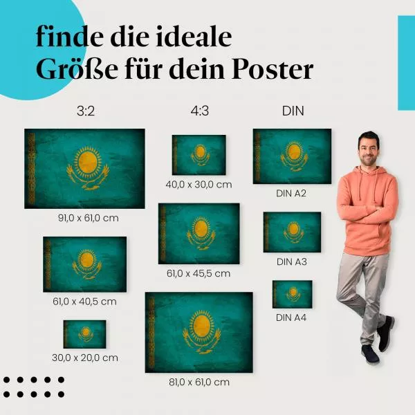  Kasachstan: Vintage Flagge, Sonne & Adler | Postereck 0325