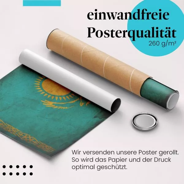  Kasachstan: Vintage Flagge, Sonne & Adler | Postereck 0325