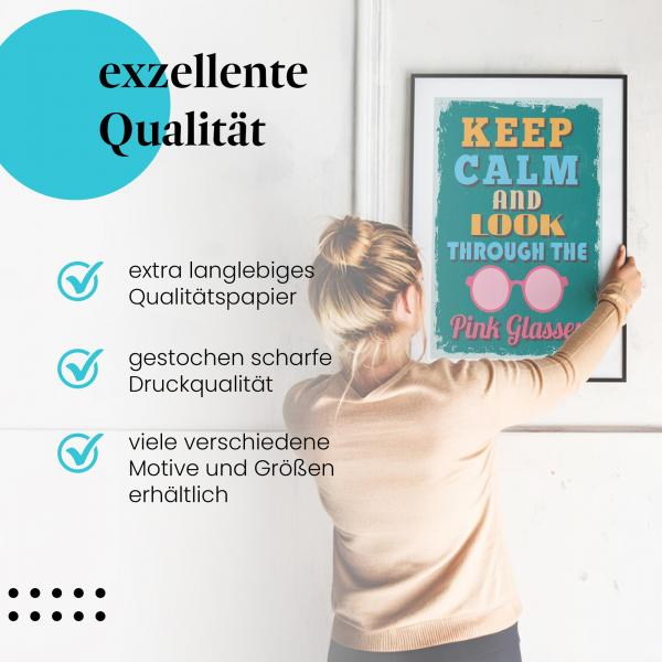 Gerahmtes Wandbild "Positive Einstellung, Retro". Hochwertiger Druck, verschiedene Größen erhältlich.