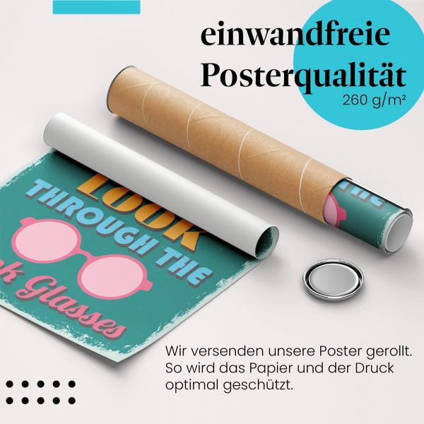 Gerolltes Poster "Keep Calm", Rosarote Brille.