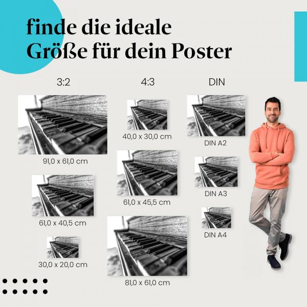 Klavier, Poster: Tasten, Schwarzweiß, Nostalgie.
