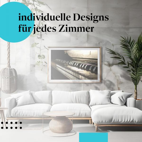 Schlafzimmer Deko: "Klaviertasten" Poster im modernen Schlafzimmer. Wanddeko im minimalistischen Stil.