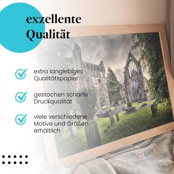 Leinwandbild "Alter Friedhof und Klosterruine". Wanddeko für alle, die Geschichte und Mystik lieben.