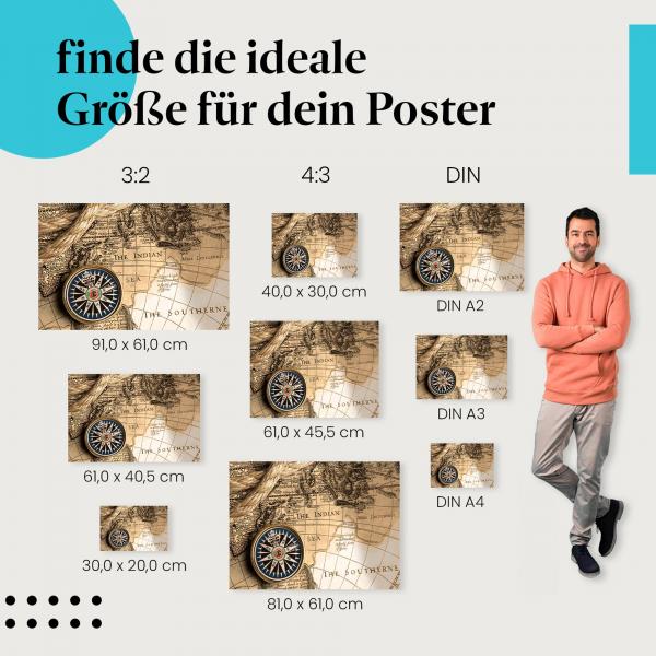 Kompass & Karte Poster: Vintage Seefahrerkarte!