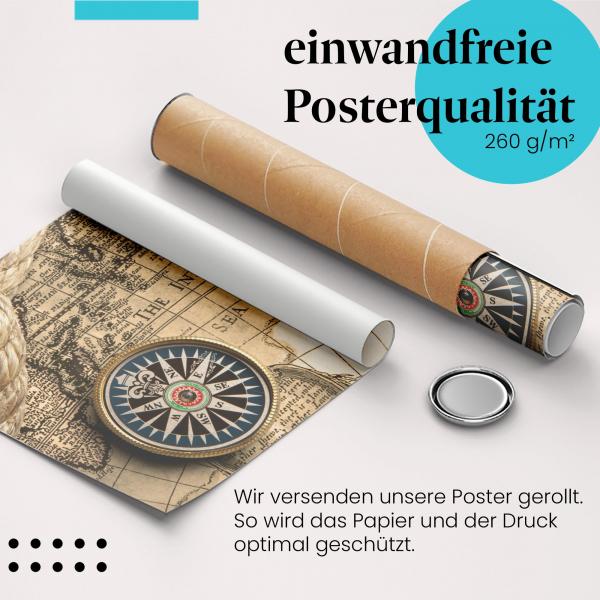 "Kompass, Karte": Gerolltes Poster, Abenteuerlust.