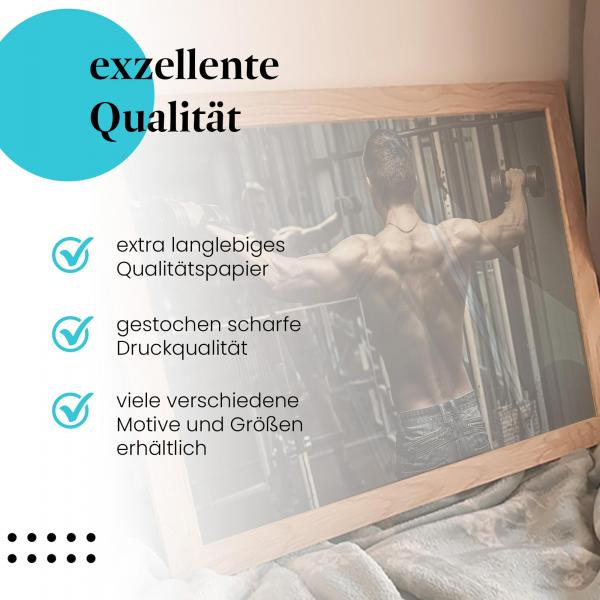 Gerahmtes Bild "Muskelaufbau" - Mann, Hanteln, Spiegelbild, Fitnessstudio.