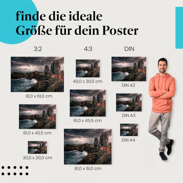Küste, Poster: Felsen, Wolken, Brandung, dramatisch.