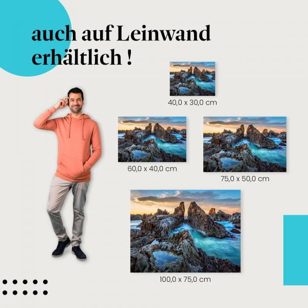 Felsen: Leinwandbild. Türkisblau, Sonnenaufgang.