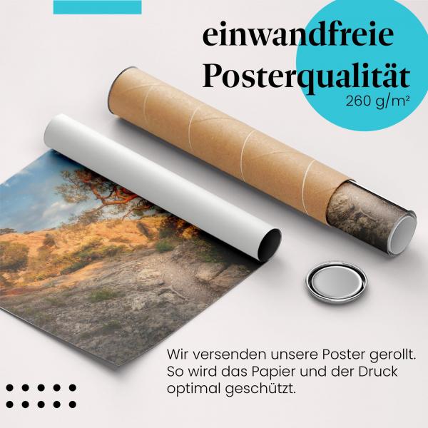 Gerolltes Poster "Küstenpfad". Wanderung am Meer, sicher verpackt.