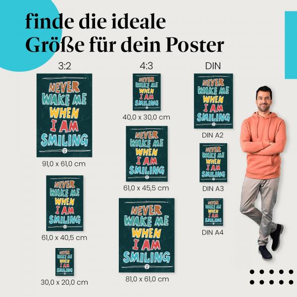 "Never Wake Me When I Am Smiling": Gute Laune Poster - Glück & Zufriedenheit