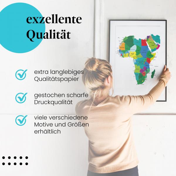 Gerahmtes Wandbild "Landkarte, Afrika, Kontinent". Hochwertiger Druck, verschiedene Größen erhältlich.