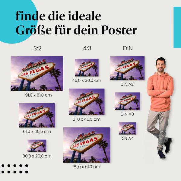Las Vegas Poster: Glitzernde Skyline - finde die passende Größe!