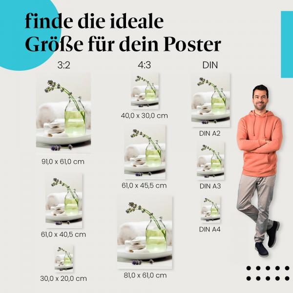 "Entspannung pur: Lavendelöl und Wellness-Accessoires": Poster - Entspannung, Duft & Massage