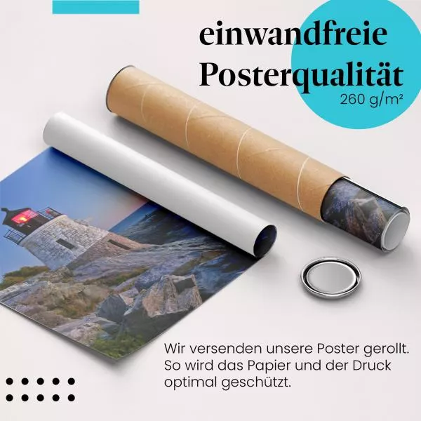 Einsamer Leuchtturm: Abendrot & Meer | Postereck 0120 Einsamer Leuchtturm: Abendrot & Meer | Postereck 0120