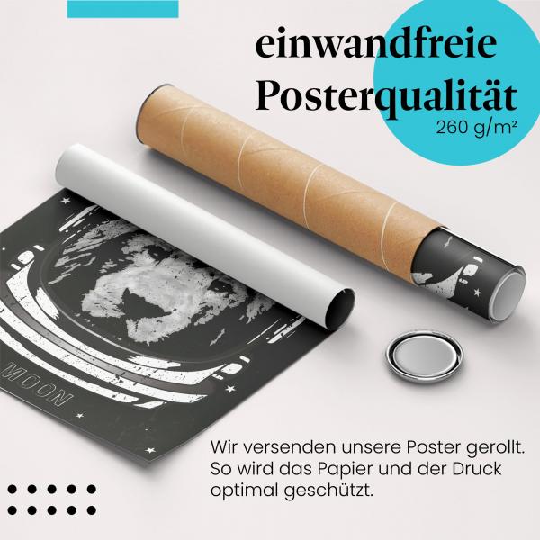 Gerolltes Poster "Stupid People Moon" - Humorvolles Design für Weltraum-Fans, sicher verpackt.