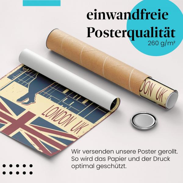 "London Sehenswürdigkeiten": Gerolltes Poster - Retro.
