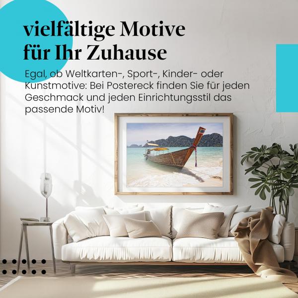 Stylisches Leinwandbild: Traditionelles Longtailboot - Exotisches Reiseerlebnis.