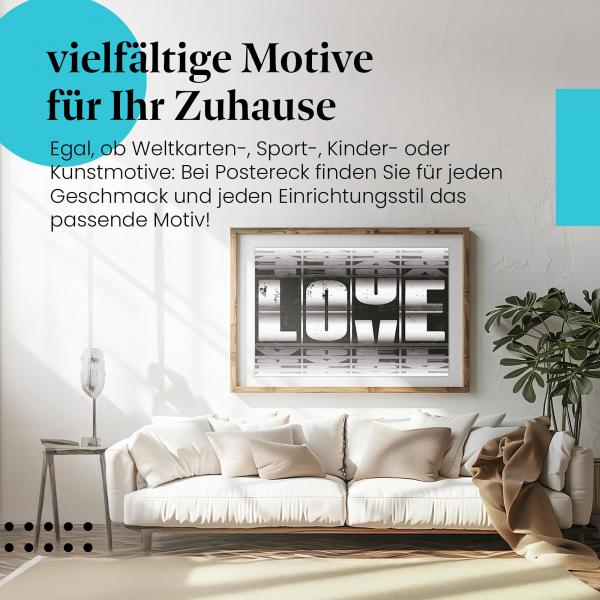 "Love" Leinwandbild: Zeitloses Design in schwarz-weiß und Retro-Optik.