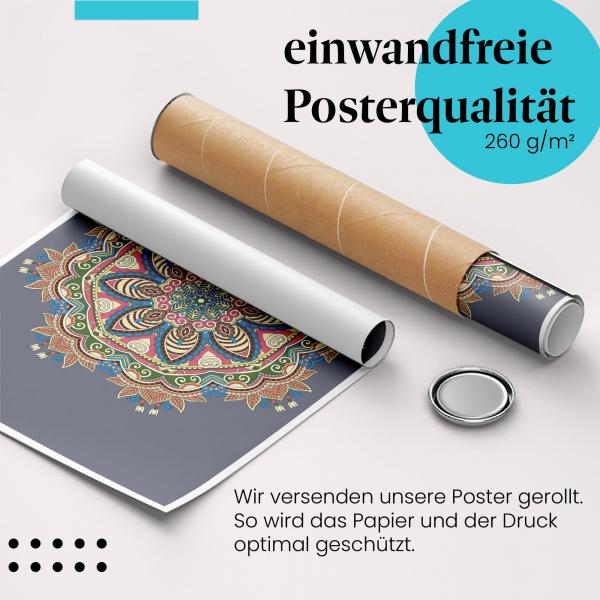 "Mandala": Gerolltes Poster, Kunst, Dekoration, farbenfroh.