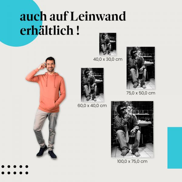 Mann: Leinwandbild. Toilette, schwarz-weiß, Alkohol.
