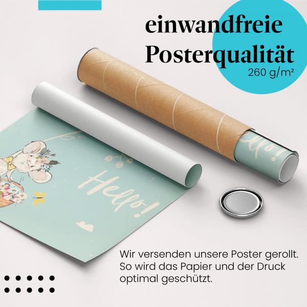 Gerolltes Poster "Maus & Blumen" - Tier & Blumen, sicher verpackt.