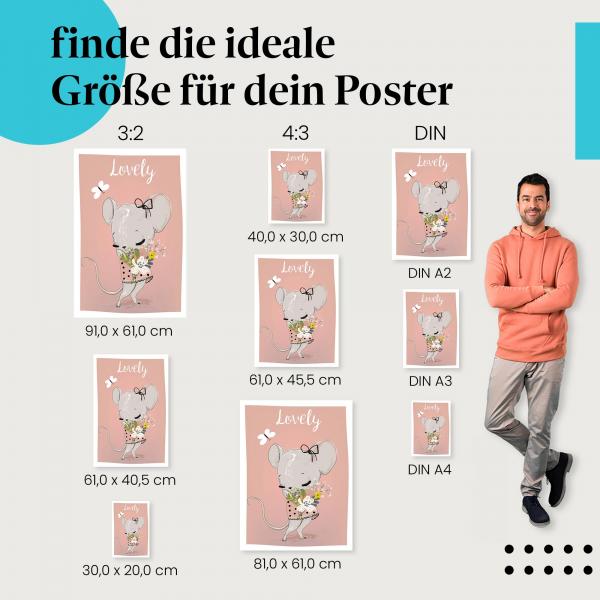 Maus, Poster: Schleife, Blumenstrauß.