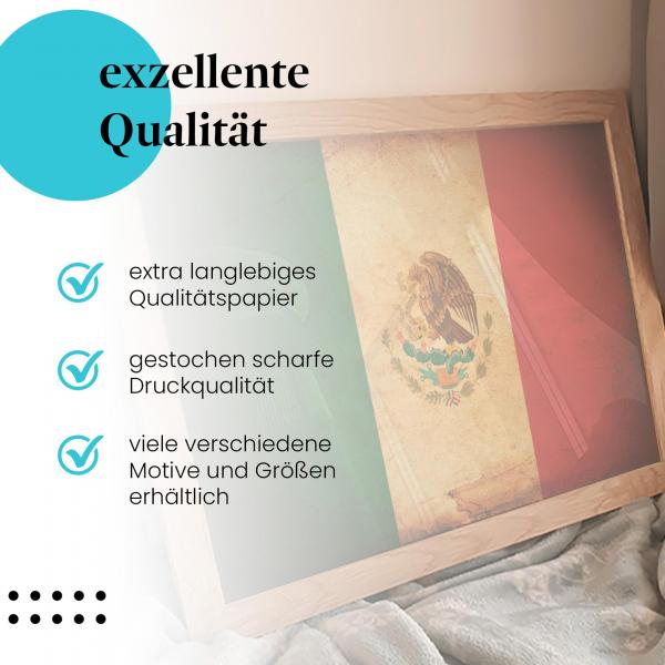 Gerahmtes Wandbild "Mexiko Flagge". Hochwertig gedruckt, langlebige Qualität. Verschiedene Motive & Größen.