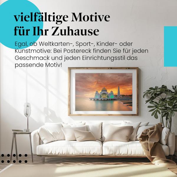 Leinwandbild "Moschee": Stelzen, Wasser, Sonnenuntergang - orientalisch & farbenfroh.