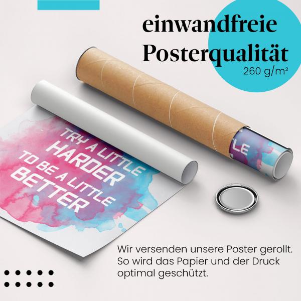 Gerolltes Poster "Besser werden". Motivation & Wachstum, sicher verpackt.