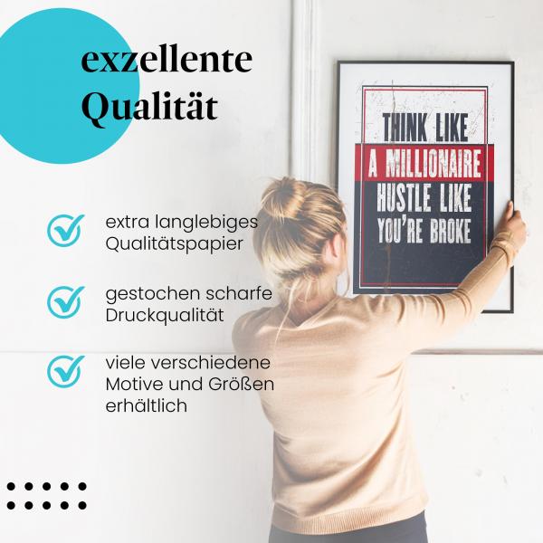Gerahmtes Wandbild "Millionär, Handeln, Motivation". Hochwertiger Druck, verschiedene Größen erhältlich.