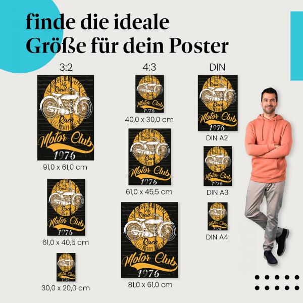"Vintage Motorrad-Design" Poster: Finde deine passende Größe und zeige deine Leidenschaft für Geschwindigkeit und Freiheit!