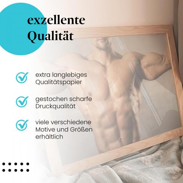 Gerahmtes Bild "Fitnessmotivation". Männliche Muskulatur, Training & Disziplin.