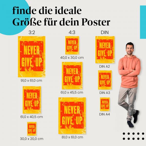 "Never Give Up" Poster: Inspirierender Spruch für alle Lebenslagen