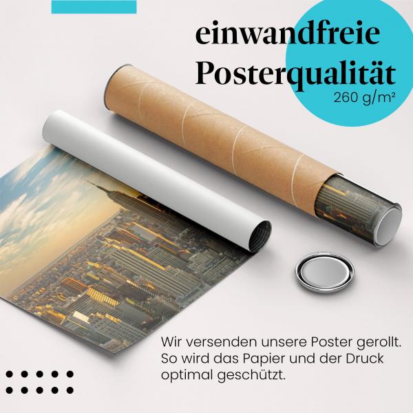 "New York Skyline": Gerolltes Poster - Panorama, Abendlicht.