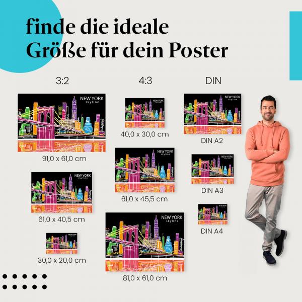 "New York Skyline" Poster: Bunte Zeichnung Brooklyn Bridge - jetzt bestellen!