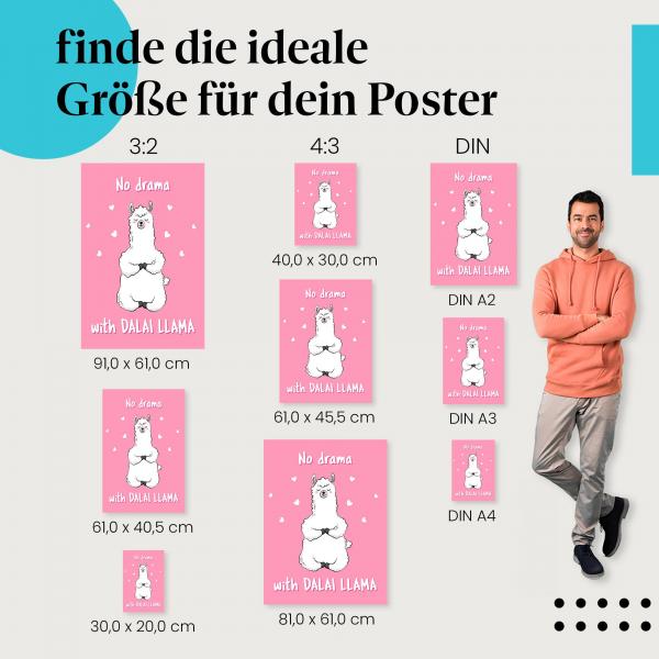 Finde die ideale Postergröße: Lama, Meditation, "No Drama...", rosa Hintergrund.