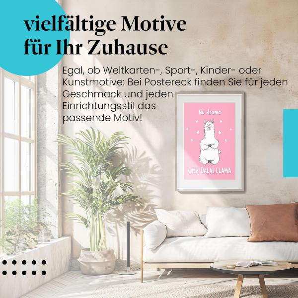 Leinwandbild "Lama": "No Drama with Dalai Lama" - ein witziges Motiv für Lama-Fans.