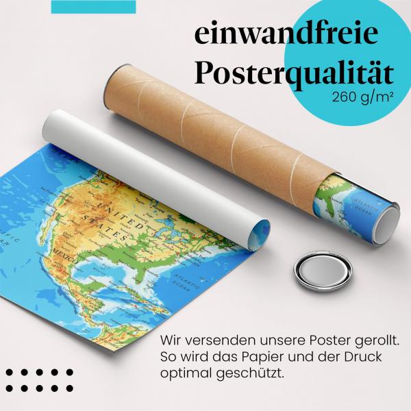 "Nordamerika Karte": Gerolltes Poster - Länder, Städte.
