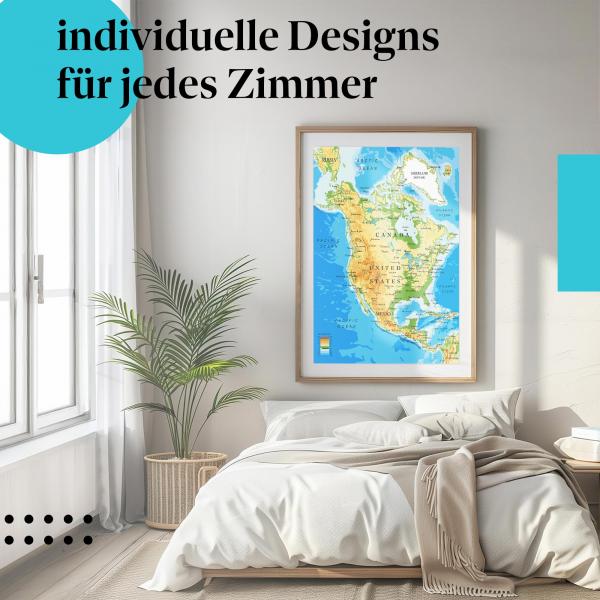 Entdecke Nordamerika: "Nordamerika Karte" Poster mit Ländern, Städten & Flüssen.