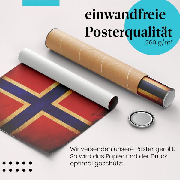 "Norwegen Flagge": Gerolltes Poster - Vintage, Grunge.