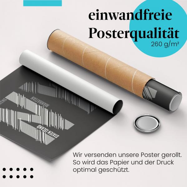 Gerolltes Poster "NYC Stadtteile". Übersicht der Stadtteile, sicher verpackt.