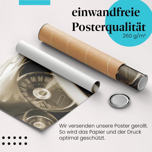 "Auto Armaturenbrett": Gerolltes Poster, Oldtimer, Tachoanzeige. Sicher verpackt.